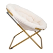 Pemberly Row Folding XL Faux Fur Saucer Chair for Dorm in Ivory/Soft Gold
