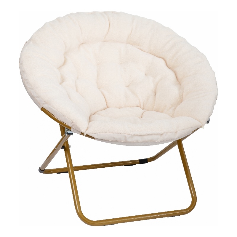 Pemberly Row Folding XL Faux Fur Saucer Chair for Dorm in Ivory/Soft Gold