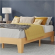 Pemberly Row Wood Platform Queen Bed with 14 Support Slats in Natural Pine