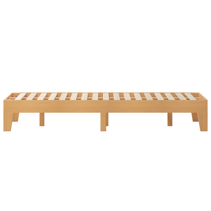Pemberly Row Wood Platform Queen Bed with 14 Support Slats in Natural Pine