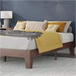 Pemberly Row Wood Platform Queen Bed with 14 Support Slats in Walnut