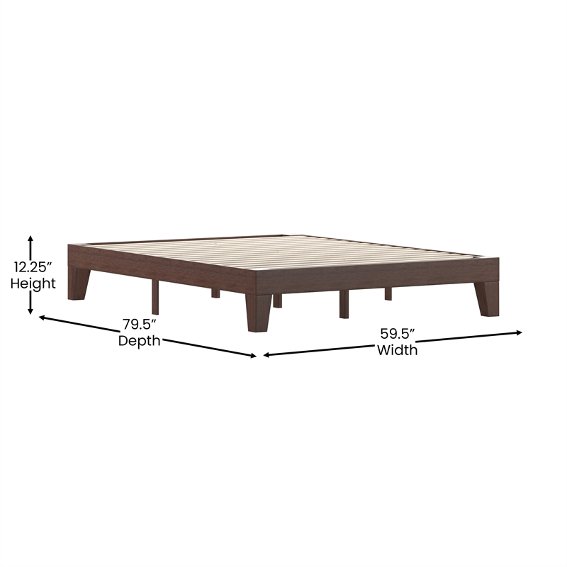 Pemberly Row Wood Platform Queen Bed with 14 Support Slats in Walnut