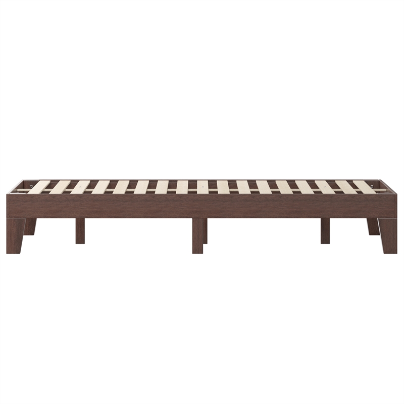 Pemberly Row Wood Platform Queen Bed with 14 Support Slats in Walnut