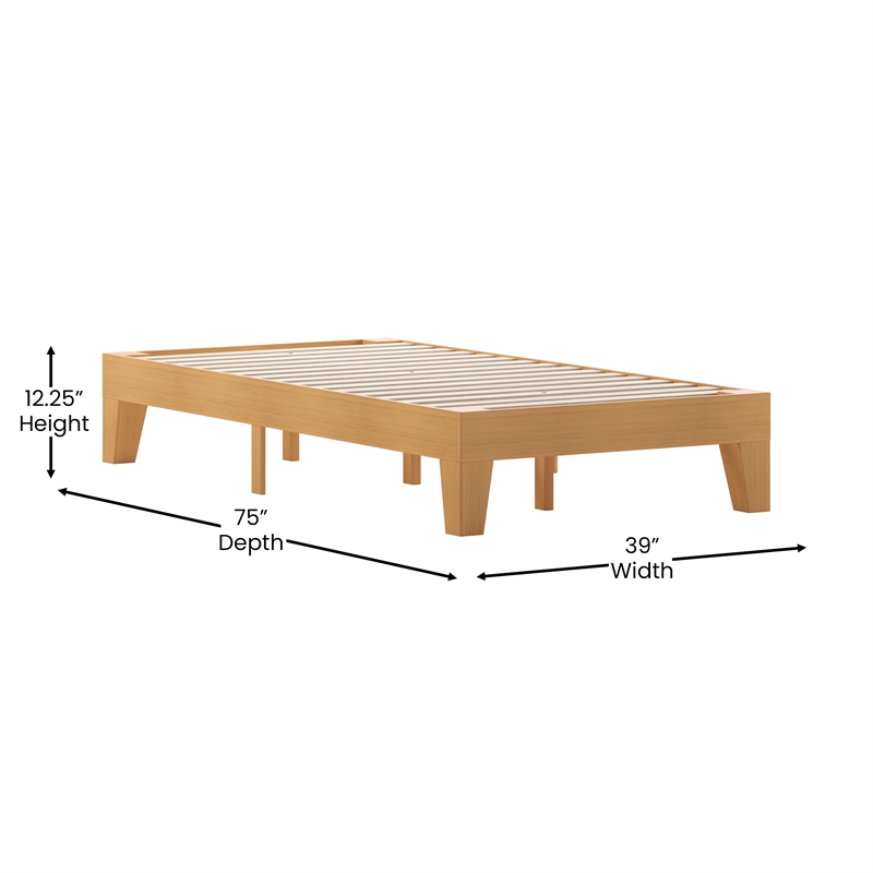 Pemberly Row Wood Platform Twin Bed with 14 Support Slats in Natural Pine