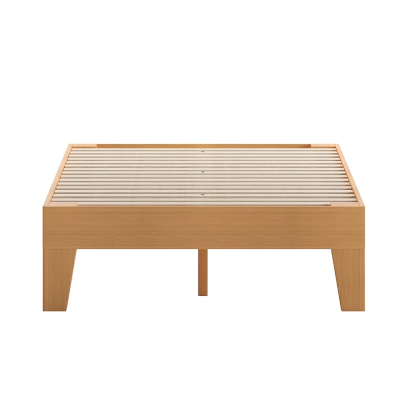 Pemberly Row Wood Platform Twin Bed with 14 Support Slats in Natural Pine