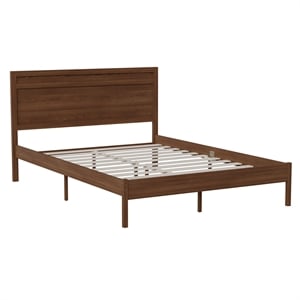 Pemberly Row Solid Wood Queen Platform Bed with Headboard and Slats in Brown