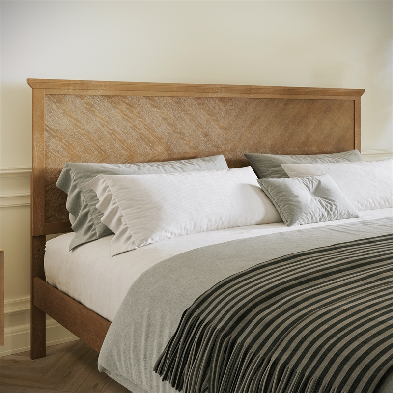 Pemberly Row Solid Wood King Platform Bed Frame with Headboard in Light Brown