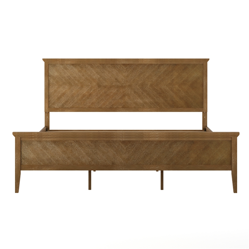 Pemberly Row Solid Wood King Platform Bed Frame with Headboard in Light Brown