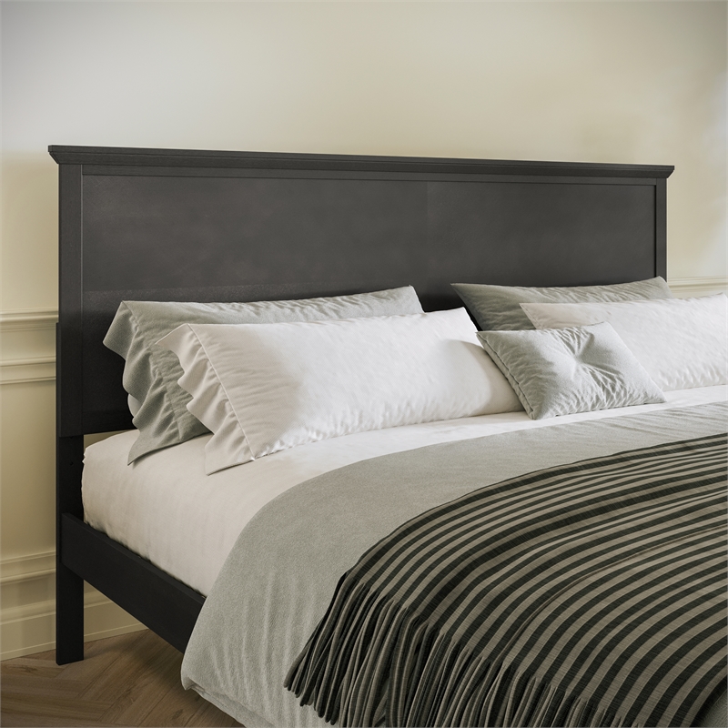 Pemberly Row Solid Wood King Platform Bed Frame with Headboard in Dark Gray