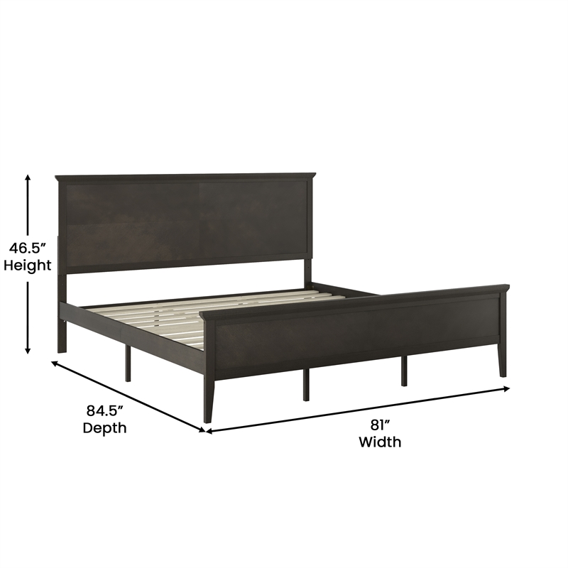 Pemberly Row Solid Wood King Platform Bed Frame with Headboard in Dark Gray