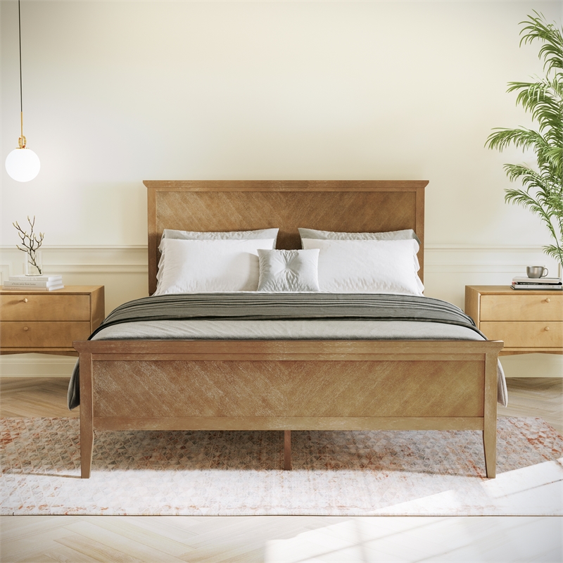 Pemberly Row Solid Wood Queen Platform Bed Frame with Headboard in Light Brown