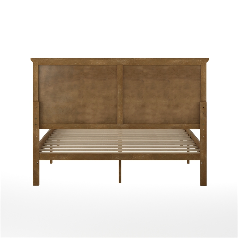 Pemberly Row Solid Wood Queen Platform Bed Frame with Headboard in Light Brown