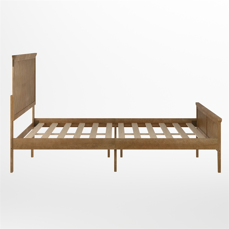 Pemberly Row Solid Wood Queen Platform Bed Frame with Headboard in Light Brown
