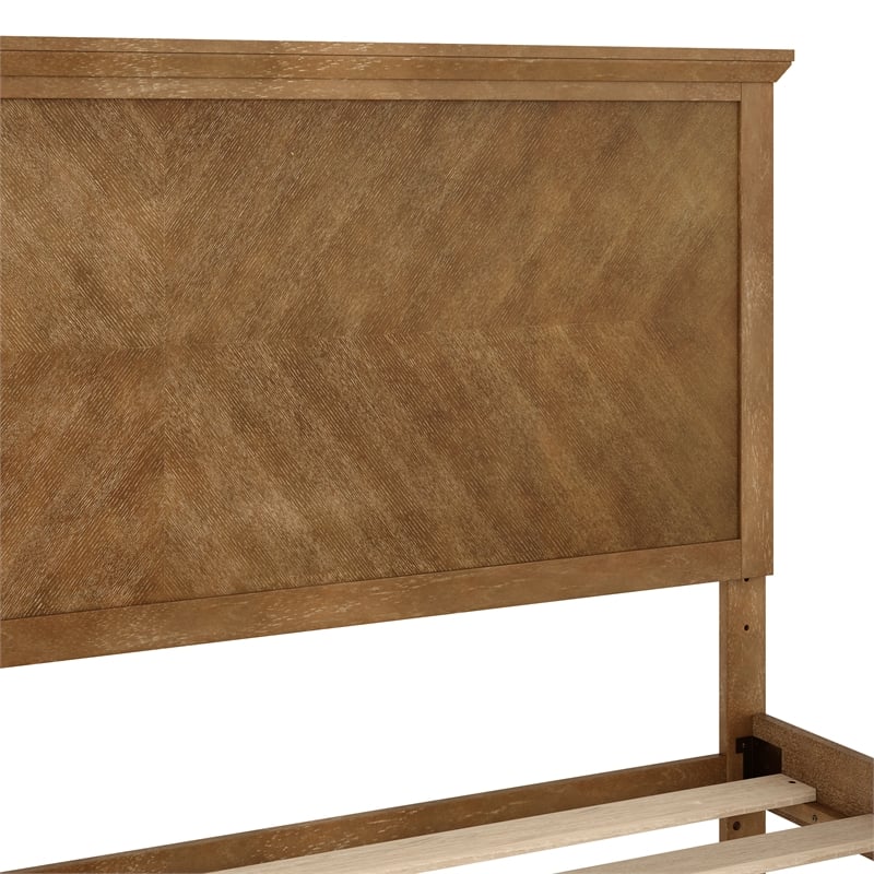 Pemberly Row Solid Wood Queen Platform Bed Frame with Headboard in Light Brown