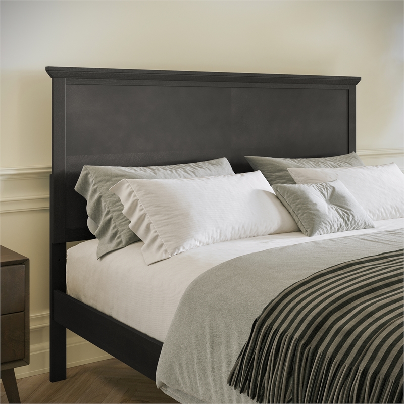 Pemberly Row Solid Wood Queen Platform Bed Frame with Headboard in Dark Gray