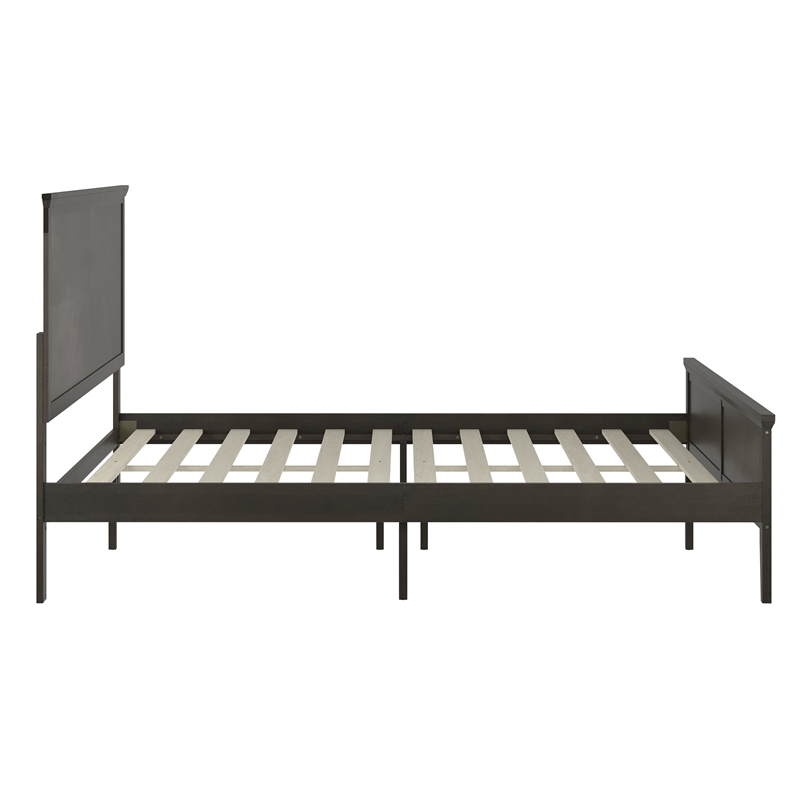Pemberly Row Solid Wood Queen Platform Bed Frame with Headboard in Dark Gray