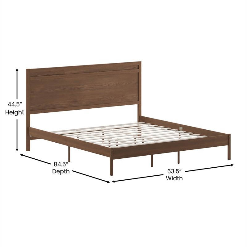 Pemberly Row Solid Wood King Platform Bed with Headboard and Slats in Brown