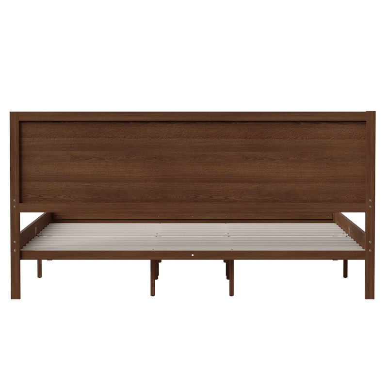 Pemberly Row Solid Wood King Platform Bed with Headboard and Slats in Brown