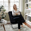 Pemberly Row Folding Faux Fur Oversized Saucer Chair with Steel Frame in Black