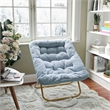 Pemberly Row Folding Faux Fur Oversized Saucer Chair with Frame in Aqua/Gold