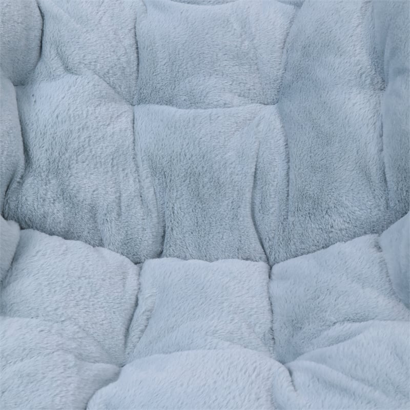 Pemberly Row Folding Faux Fur Oversized Saucer Chair with Frame in Aqua/Gold