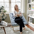 Pemberly Row Folding Faux Fur Oversized Saucer Chair with Frame in Aqua/Gold
