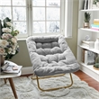 Pemberly Row Folding Faux Fur Oversized Saucer Chair with Frame in Gray/Gold