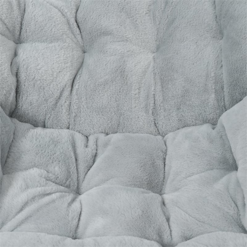 Pemberly Row Folding Faux Fur Oversized Saucer Chair with Frame in Gray/Gold