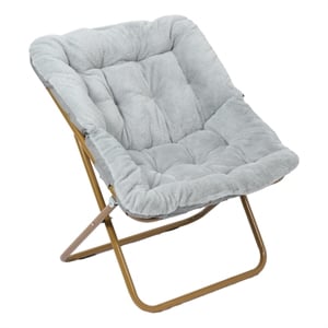 Pemberly Row Folding Faux Fur Oversized Saucer Chair with Frame in Gray/Gold