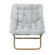 Pemberly Row Folding Faux Fur Oversized Saucer Chair with Frame in Gray/Gold