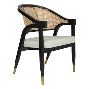 Pemberly Row Cane Rattan Dining Chair with Padded Seat in Natural/Black