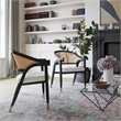 Pemberly Row Cane Rattan Dining Chair with Padded Seat in Natural/Black