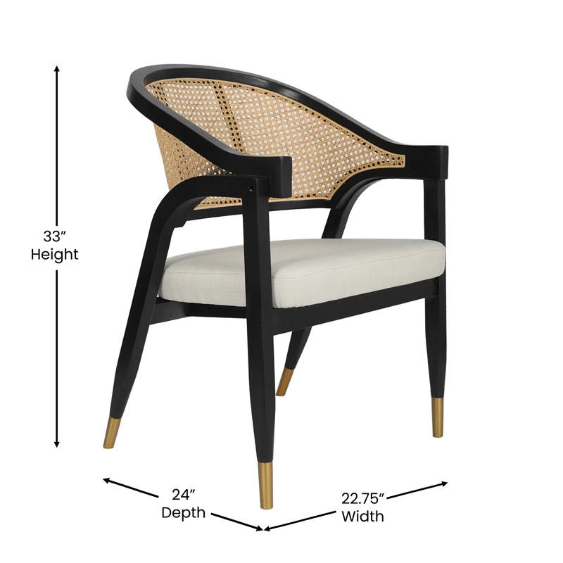 Pemberly Row Cane Rattan Dining Chair with Padded Seat in Natural/Black
