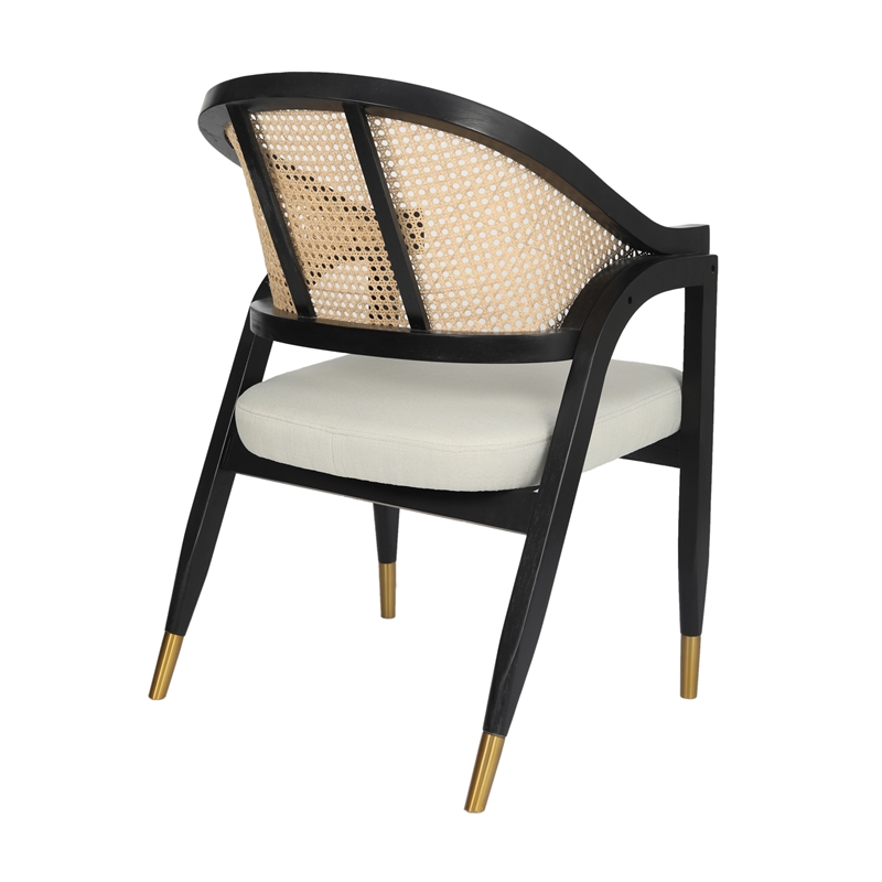 Pemberly Row Cane Rattan Dining Chair with Padded Seat in Natural/Black