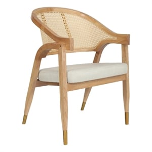 Pemberly Row Cane Rattan Dining Chair with Padded Seat in Natural