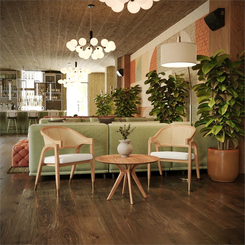 Pemberly Row Cane Rattan Dining Chair with Padded Seat in Natural