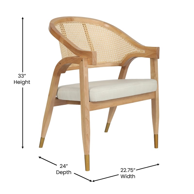Pemberly Row Cane Rattan Dining Chair with Padded Seat in Natural