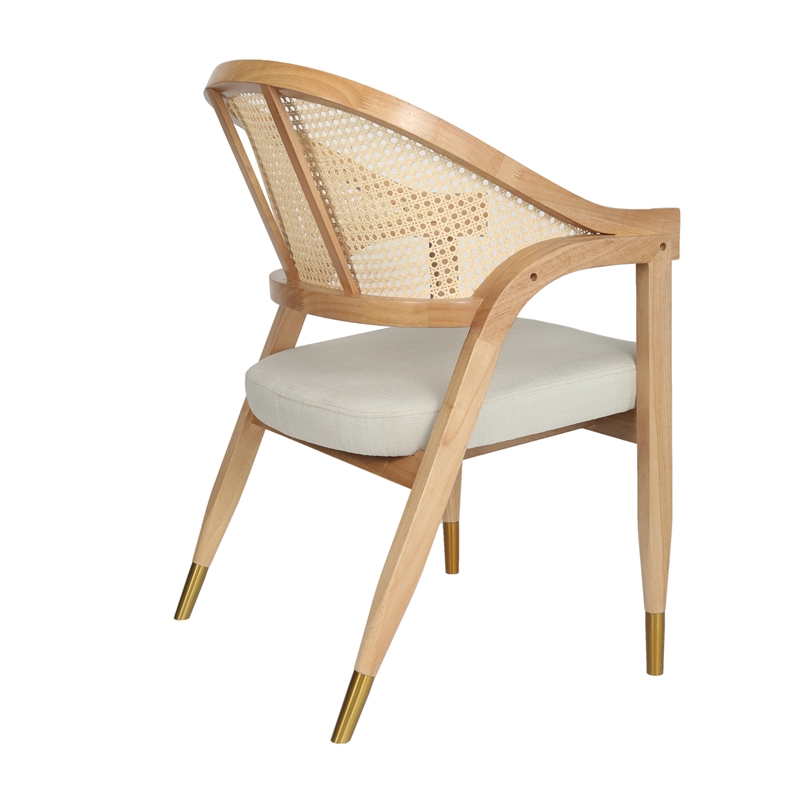 Pemberly Row Cane Rattan Dining Chair with Padded Seat in Natural