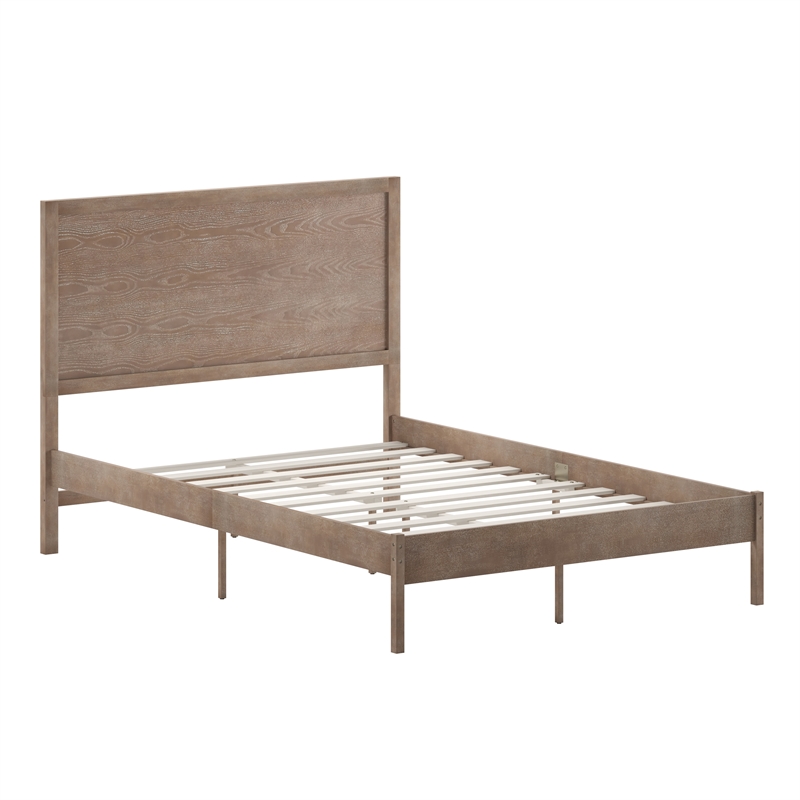 Pemberly Row Solid Wood Full Platform Bed with Headboard & Slats in Light Brown