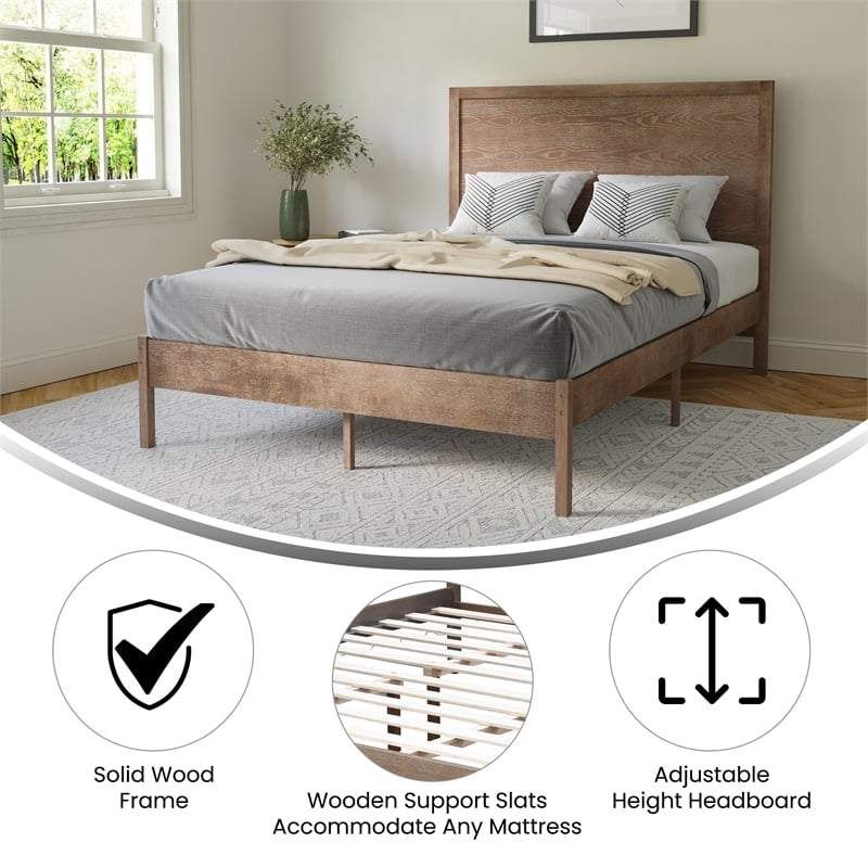 Pemberly Row Solid Wood Full Platform Bed with Headboard & Slats in Light Brown