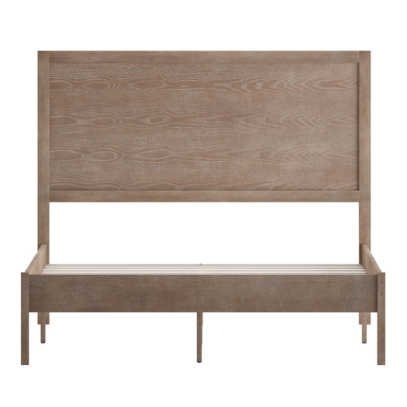 Pemberly Row Solid Wood Full Platform Bed with Headboard & Slats in Light Brown