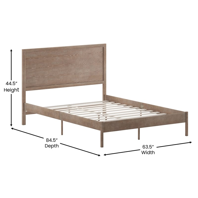 Pemberly Row Solid Wood Queen Platform Bed with Headboard & Slats in Light Brown