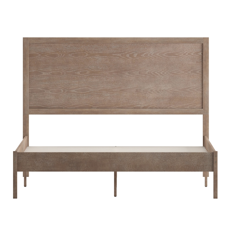 Pemberly Row Solid Wood Queen Platform Bed with Headboard & Slats in Light Brown