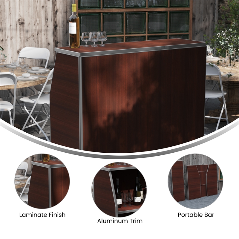 Pemberly Row 4' Walnut Laminate Foldable Portable Event Bar for Catering