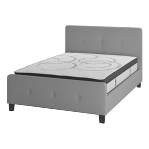 Pemberly Row Full Tufted Platform Bed in Light Gray with 10&quot Spring Mattress