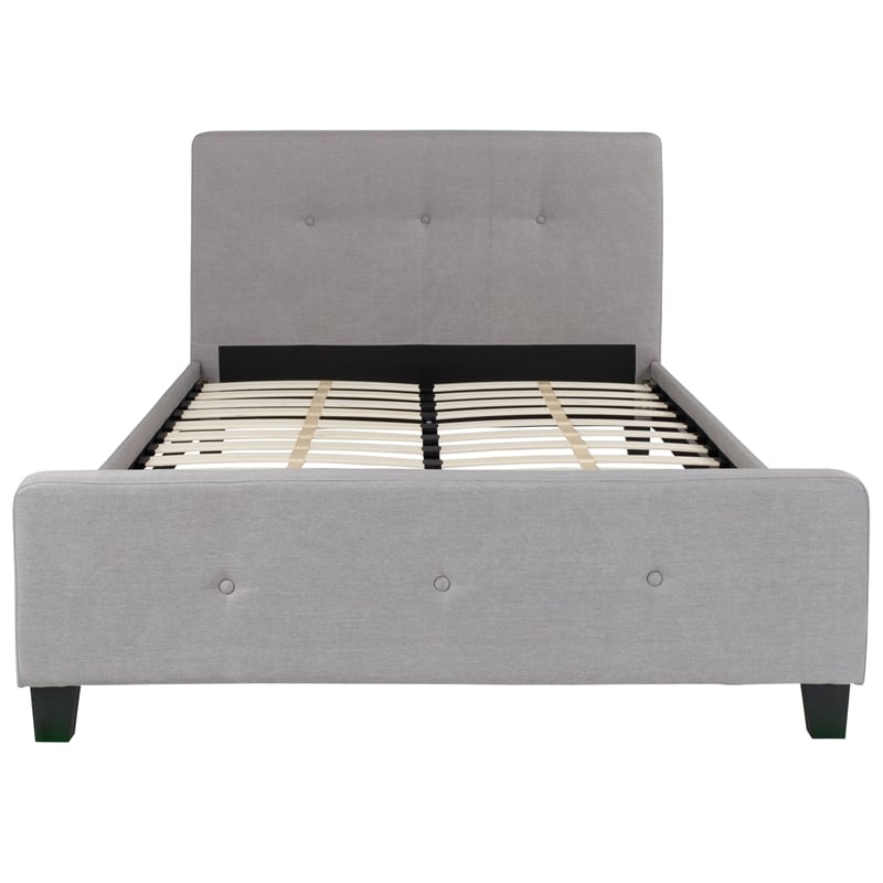 Pemberly Row Full Tufted Platform Bed in Light Gray with 10