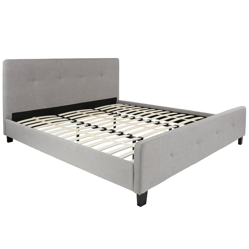 Pemberly Row King Tufted Platform Bed in Light Gray with 10