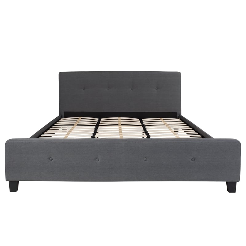 Pemberly Row King Tufted Platform Bed in Dark Gray with 10