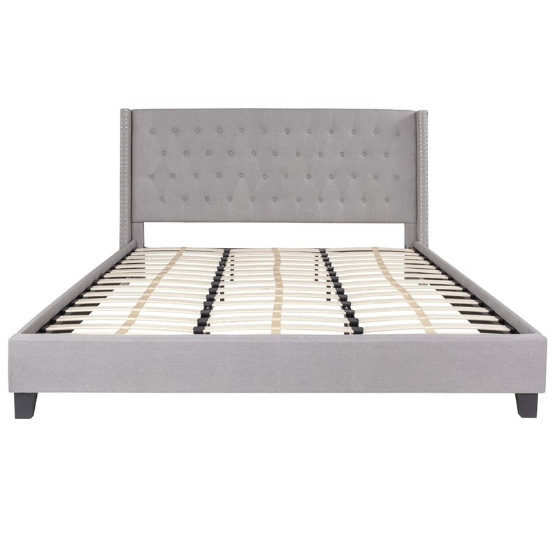 Pemberly Row King Tufted Platform Bed in Light Gray with 10