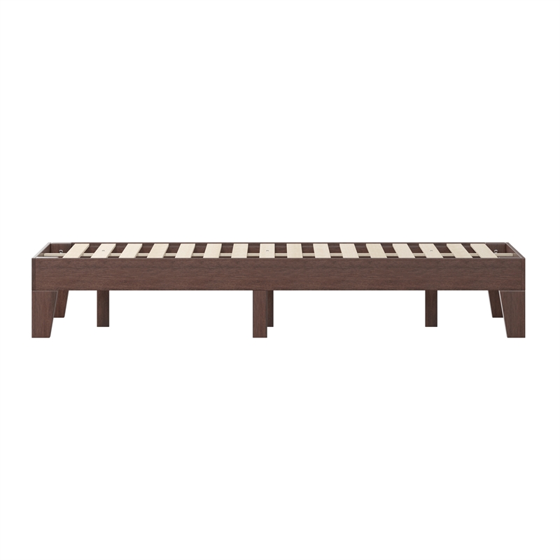 Pemberly Row Wood Platform Full Bed with 14 Support Slats in Walnut